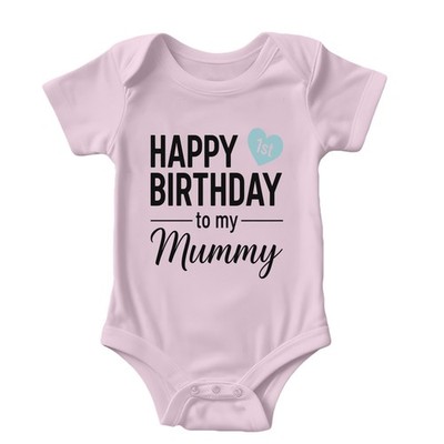 Happy 1. Geburtstag als meine Mama (blaues Herz) personalisierter Familien Baby Body