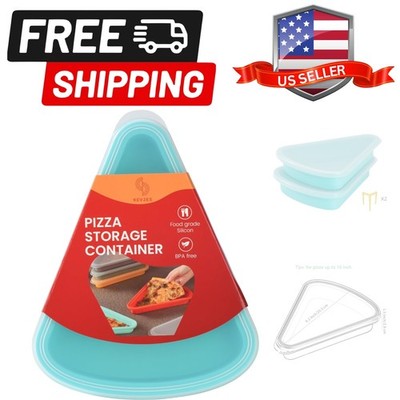 2-Pack Reusable Silicone Leftover Pizza Slice Storage Container with Air-tigh...