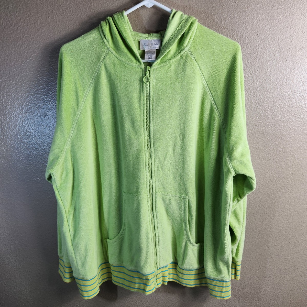 Studio Works Womens |1X| Lime Green Terry Cloth Zip Up Hoodie | eBay