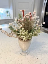 Evergreen Holly Joy Faux Christmas Bouquet in Glass Container