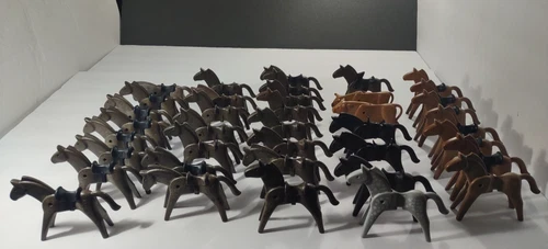 Vintage 1974 Playmobil Geobra Horse Figures Lot Of 35 Plus 2 Oxes