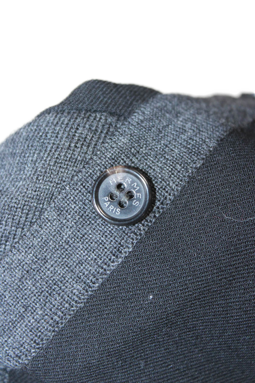 Hermes Womens Basic Black Wool Button-Up Round Ne… - image 11