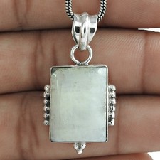 Regalo Compleanno Argento Sterling 925 Pietra di Luna Arcobaleno Naturale Ciondolo Grosso