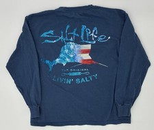 Salt Life Long Sleeve T-Shirt Youth Boys Small Blue Graphic Print Livin Salty