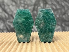 Pair Mossy Glass Stone Double Flare Coffin Shaped Plugs Gauges Body Jewelry