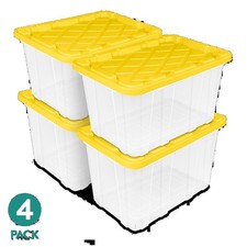 Large 27 Gallon Clear Plastic Storage Bin Container with Snap-On Lid Yellow