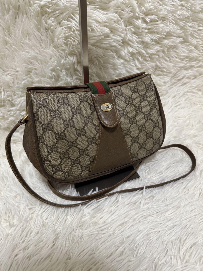 Vintage Rare Gucci GG Leather Shoulder Bag with PVC Logo