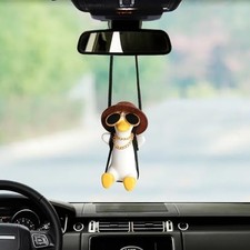 Super Cool Car Rearview Mirror Pendant Swinging Duck Hanging Brown Hat Duck