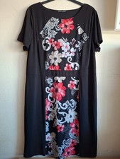 David Emanuel Black White PinkFloral Slim Illusion Fitted Dress Size 20