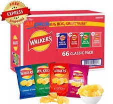 Walkers Crisps 66 Pack Box 24 Cheese Onion 24 Ready Salt 12 Salt Vinegar 6 Prawn