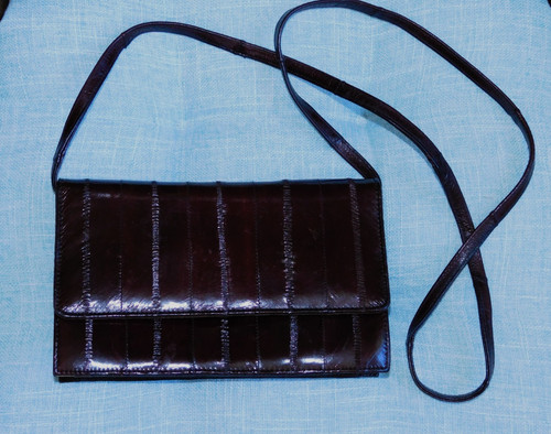 Exotic Eel-skin Clutch Shoulder Bag Purse Removeable Strap Chocolate Brown 8x5"