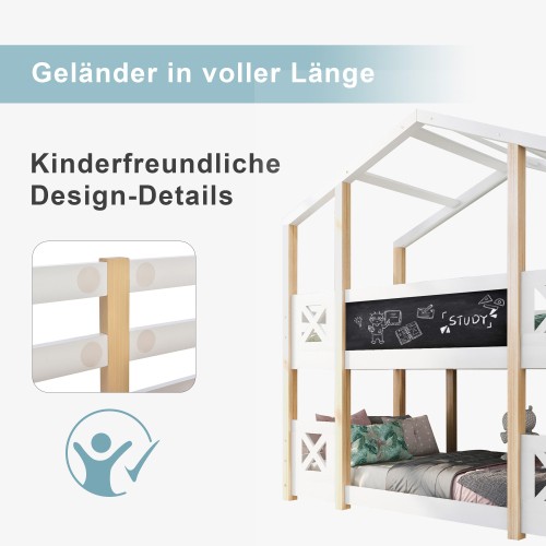 Cama infantil litera blanca cama alta cama de juego cama infantil litera 90x200 cm - Imagen 22 de 33