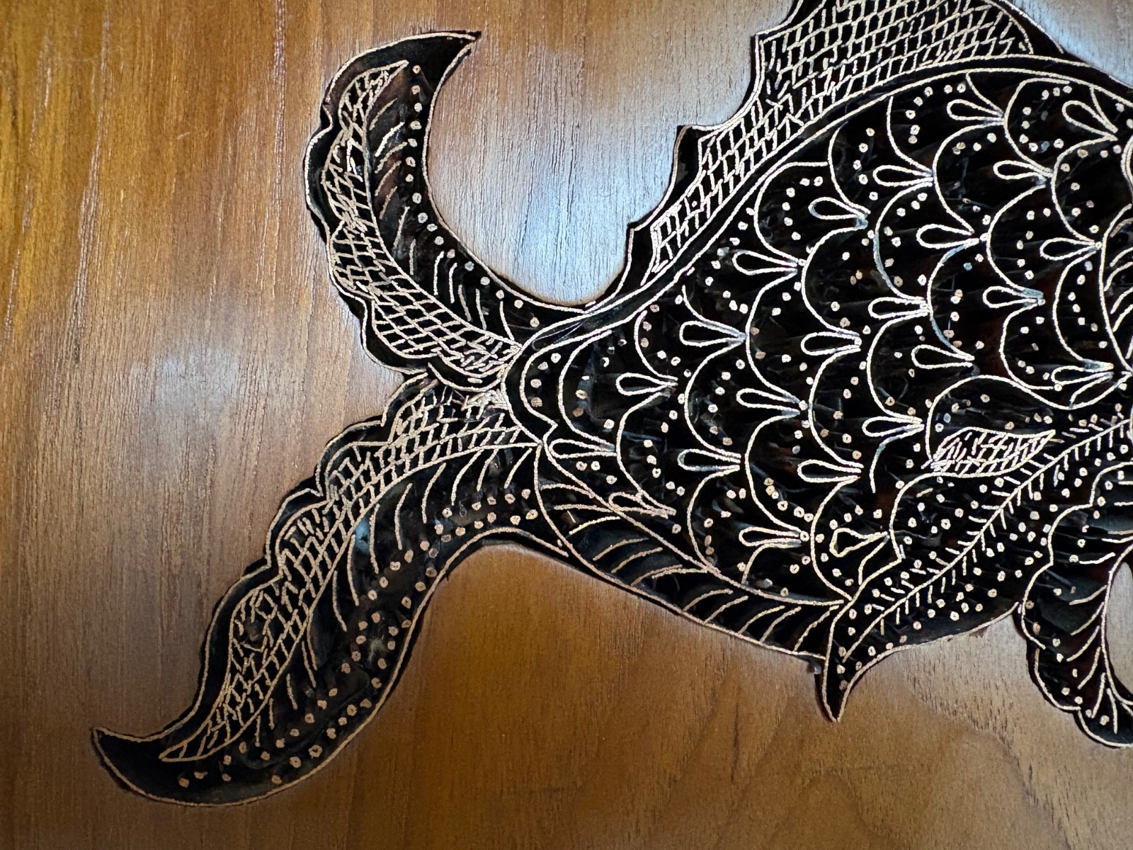 Vintage Copper Batik Tjap/Chop/Cap of Fish in Teak Indonesian Handcrafted