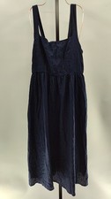 Quince 100% European Linen Fit & Flare Midi Dress Deep Navy Basic Sleeved L