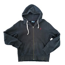 VTG Polo Ralph Lauren Black Full Zip Hoodie Men  s L Red Pony Classic Preppy FLAW