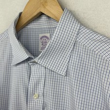 BROOKS BROTHERS Shirt Mens 17 34 Classic Dress Oxford Non Iron Check Cotton Blue