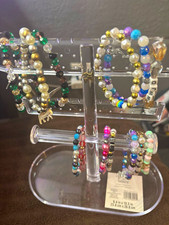 Lot Multicolor Plastic Beaded Stretch Bracelets w/ Animal Dangle Charms