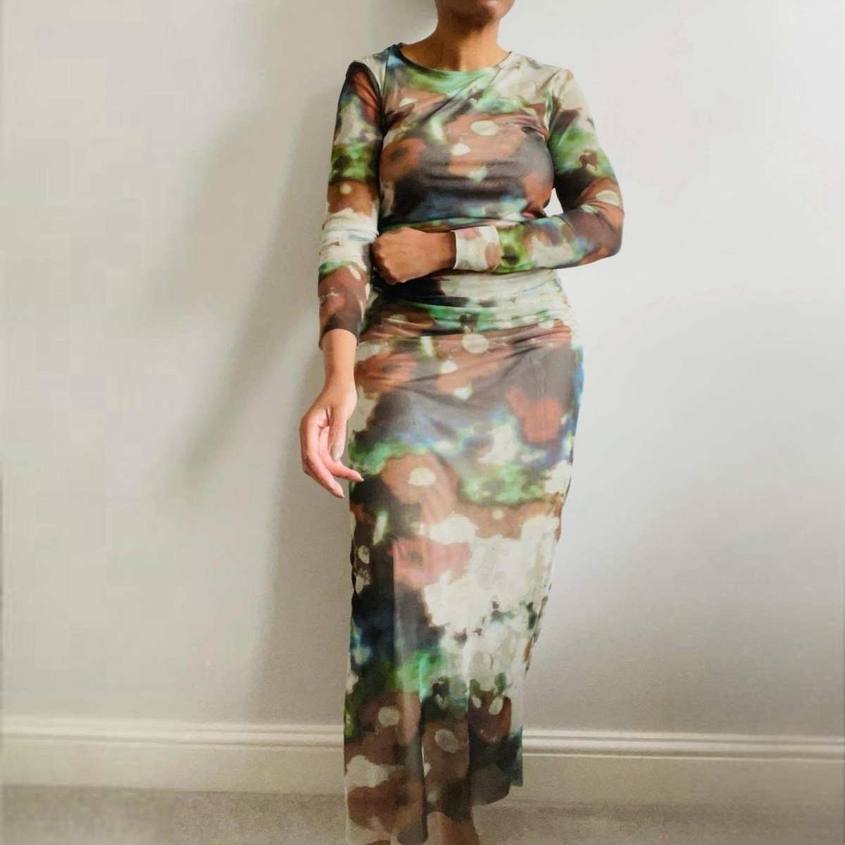 Zara Green Printed Long Tulle Dress Size XS BNWT