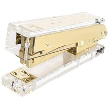 Stylish Clear Stapler, 20 Sheet Capacity, Gold Trim, For Documents And Paper