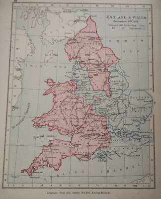 Original 1899 antike Landkarte England & Wales 9. Dezember 1643