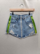 Carmar neon see thru sides front zipper Mini Denim Jeans Skirt size- 27