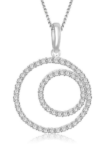 Circle Pendant Necklace I1 G 0.70 Ct Real Diamond Appraisal White Gold 1.20Inch