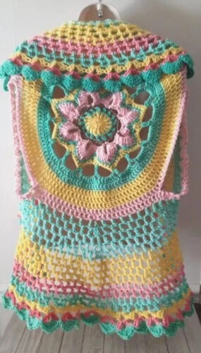 crochet womans handmade boho top vest festival shrug plus xl/1x retro ombre new - Image 2 of 3