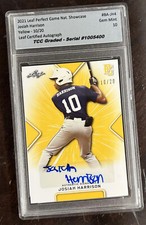 2021 Leaf Perfect Game Josiah Harrison Yellow Auto TCC Graded Gem Mint 10