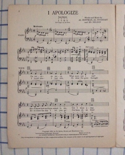 Vintage Piano Sheet Music: I Apologize  1931 - Picture 2 of 6