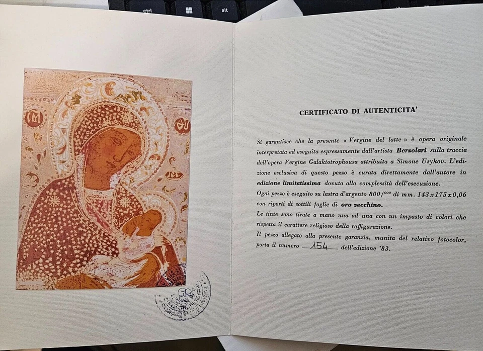 Quadro Madonna In Lastra d'Argento 800 Con Finiture In Oro Zecchino di Berzolari - Immagine 2 di 3