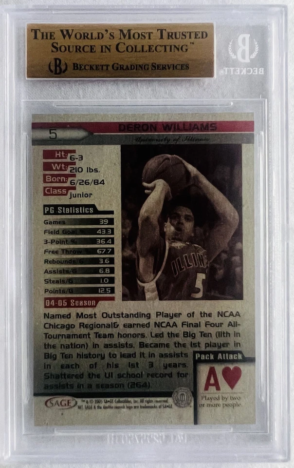 Sage Hit #5 Deron Williams University of Illinois Beckett 2005 9,5 gema como nueva Foto 4 de 4