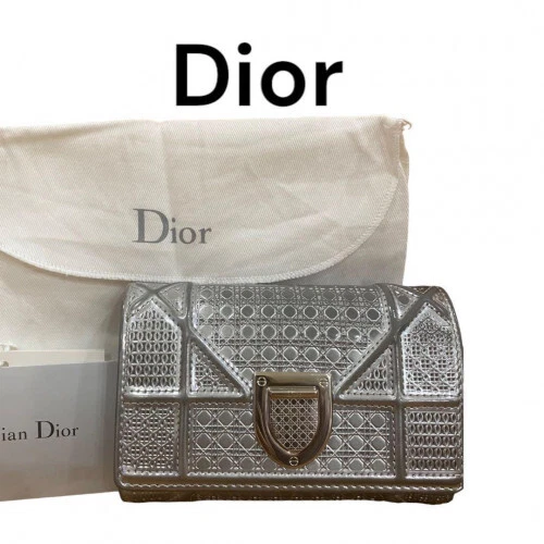 Portefeuille compact bi pliant cuir Christian Dior DIORAMA argent 1008