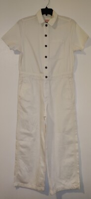 Levis Denim Jumpsuit Womens M  Short Sleeve Heritage Wide Leg Coveralls  White 