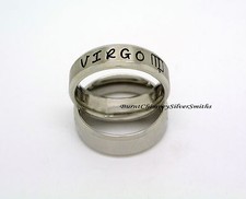 Hand Stamped Zodiac Sign Ring - Stainless Steel Band Beveled Edge BCSS-M0018