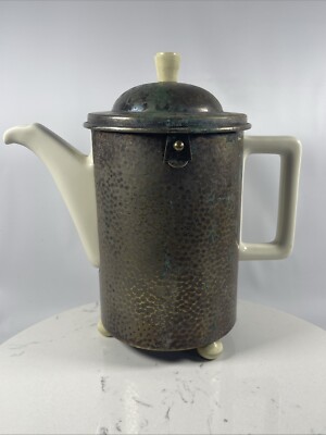 WMF Hammered Silverplate BAUSCHER WEIDEN Porcelain Insulated 1.4L Coffee Tea Pot
