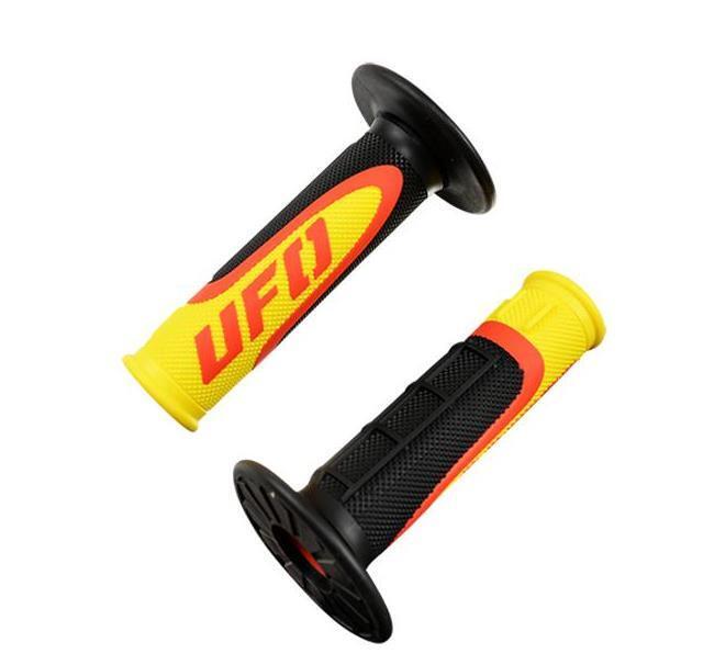 Revêtement poignée UFO Axiom jaune et noir pour vos sessions motocross intenses