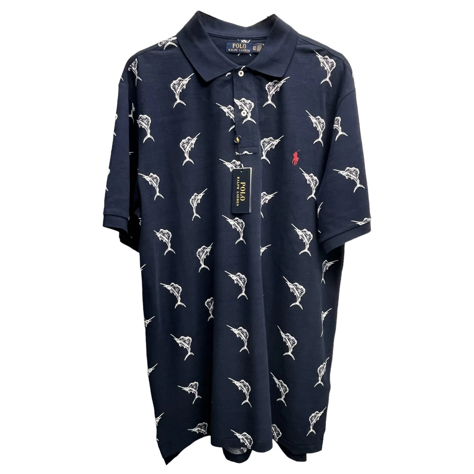 Polo Ralph Lauren Short Sleeve Shirt Navy Blue Classic Fit Marlin Fish $138