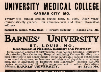 1905 AD  UNIVERSITY MEDICAL COLLEGE BARNES UNIVERSITY 