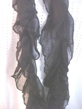Ladies Black Scarf Shirred Gathered Sheer 87" Long 6" across Curly Look Used