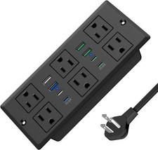 Recessed Power Strip, PD 45W Fast Charging USB-C QC3.0 3A USB-A 6FT, Black