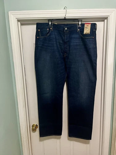 Levi's 501 Mens Original Fit Blue Jeans Button Fly Straight Leg 42 X 32 Stretch