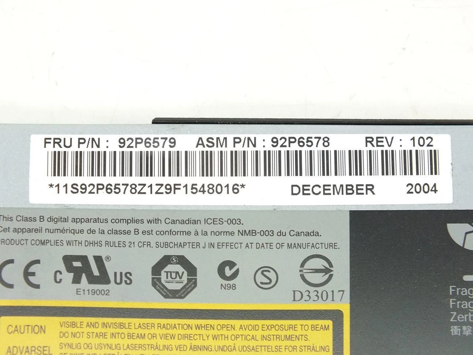IBM 92P6579 Slim DVD-ROM Drive - Thinkpad T40 / T41 / T42 / R50 / R51 - Image 3 of 4