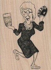 Happy Lady 2 3/4 x 3 1/2" Rubber Stamp, People Stamp, Woman Stamp