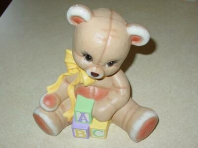 Vintage Ceramic Teddy BEAR - Child ABC Baby Blocks Hand Painted