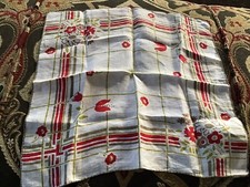 Vintage Red Green  Brown Floral Tulips Hankie 12  VGC  