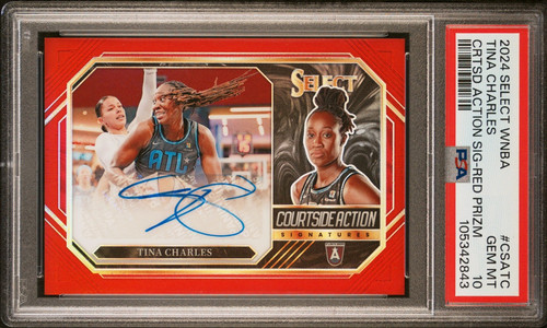 2024 Panini Select WNBA Courtside Action Red Prizm Tina Charles Auto /99 PSA 10