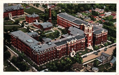 Bird's Eye View Of ST. ELIZABETH HOSPITAL In LaFAYETTE, IN On Vintage Postcard