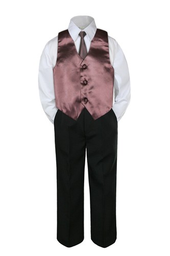 4pc Boy Baby Toddler Kid Suit Set Color Necktie Vest Formal BLACK Pants S-8 - Picture 14 of 26