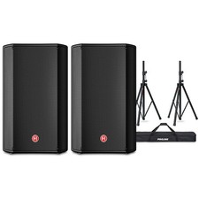 Harbinger VARI V1112 12" Powered Speakers Pair With Speaker Stands