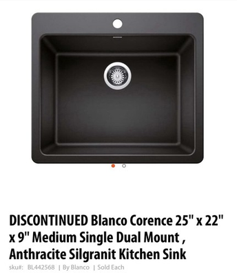 #ad Blanco Corence Single Dual Mount Anthracite Silgranit Kitchen Sink 442568 $200.00